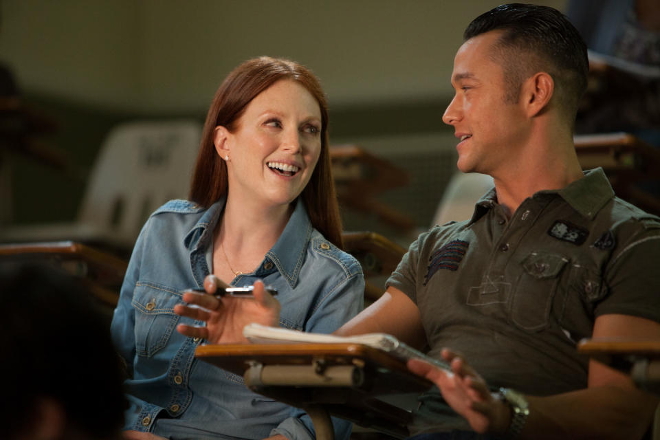 This film image released by Relativity Media shows Julianne Moore, left, and Joseph Gordon-Levitt in a scene from "Don Jon". (AP Photo/Relativity Media, Daniel McFadden)