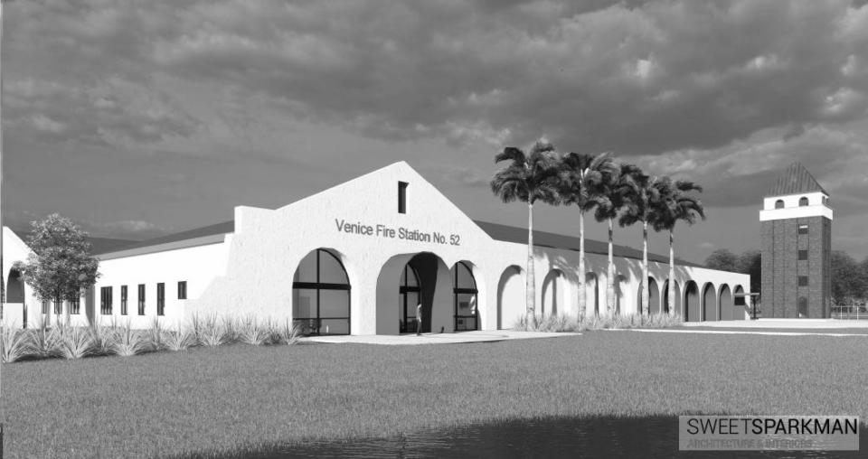 This rendering shows the proposed structure for the city of Venice Fire Station 2, also known as Station 52, which will be built on a parcel adjacent to the Venice Police Department.