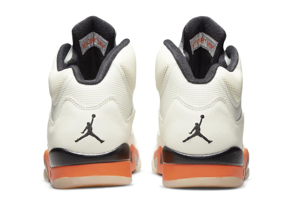 The heel’s view of the Air Jordan 5 “Orange Blaze.” - Credit: Courtesy of Nike