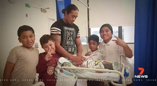 Nine-year-old twins and a six-year-old boy are thrilled with their little brother. Source: 7 News