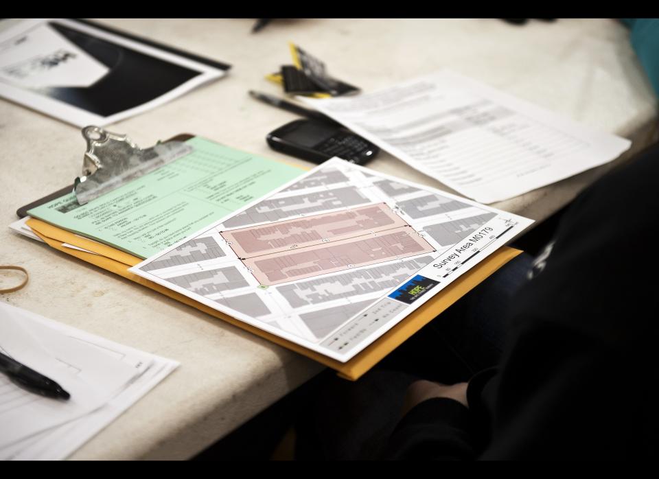 Volunteer team leaders were given maps to show them locations where they would conduct the homeless counts in New York. The New York City Department of Homeless Services assisted by volunteers put on a homeless count in the borough of Manhattan's Murray Hill neighborhood Jan. 30, 2012. (Damon Dahlen, AOL)