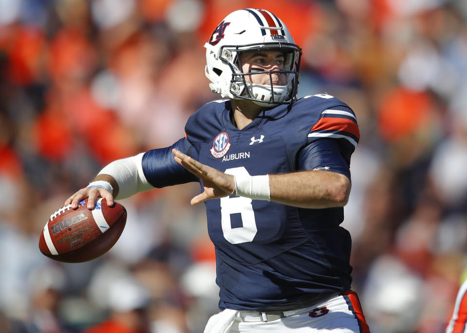 Jarrett Stidham has thrown for 31 touchdowns in 26 games at Auburn. (AP Photo/Todd Kirkland, File)