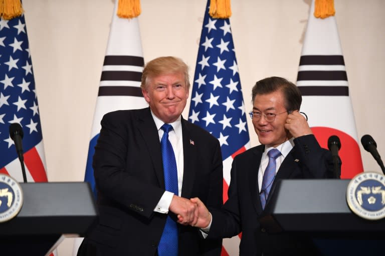 South Korean President Moon Jae-in, right, has prodded US President Donald Trump toward negotiations, and has met North Korean officials himself