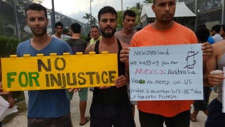 Asylum seekers protest on Manus Island, Papua New Guinea, in this picture taken from social media November 3, 2017. via REUTERS