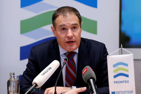 Frontex Executive Director Fabrice Leggeri briefs the media on the findings of the EU border agency's Risk Analysis Report for 2018, in Brussels, Belgium February 20, 2018. REUTERS/Francois Lenoir