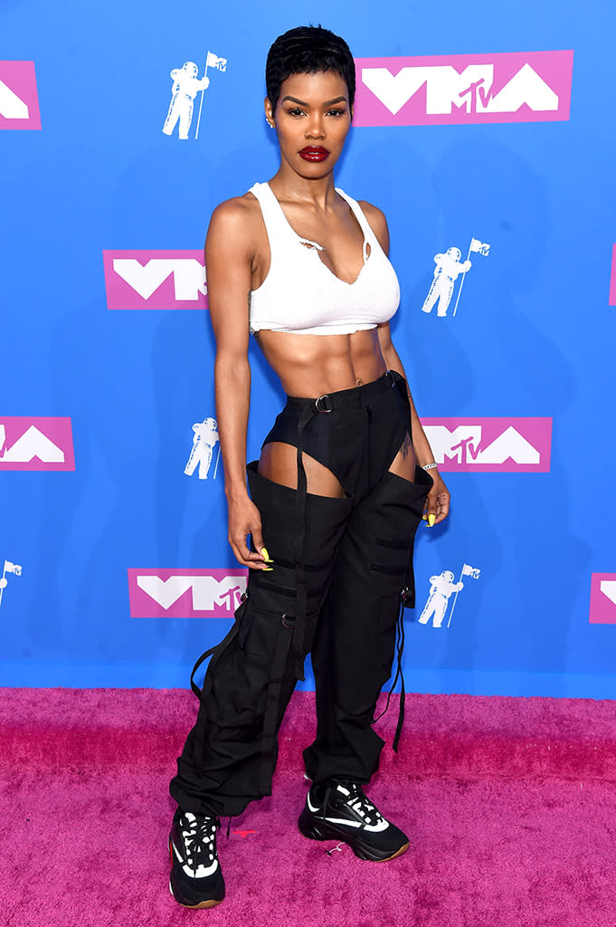 <p>Teyana Taylor attends the 2018 MTV Video Music Awards at Radio City Music Hall on August 20, 2018 in New York City. (Photo: Jamie McCarthy/Getty Images) </p>