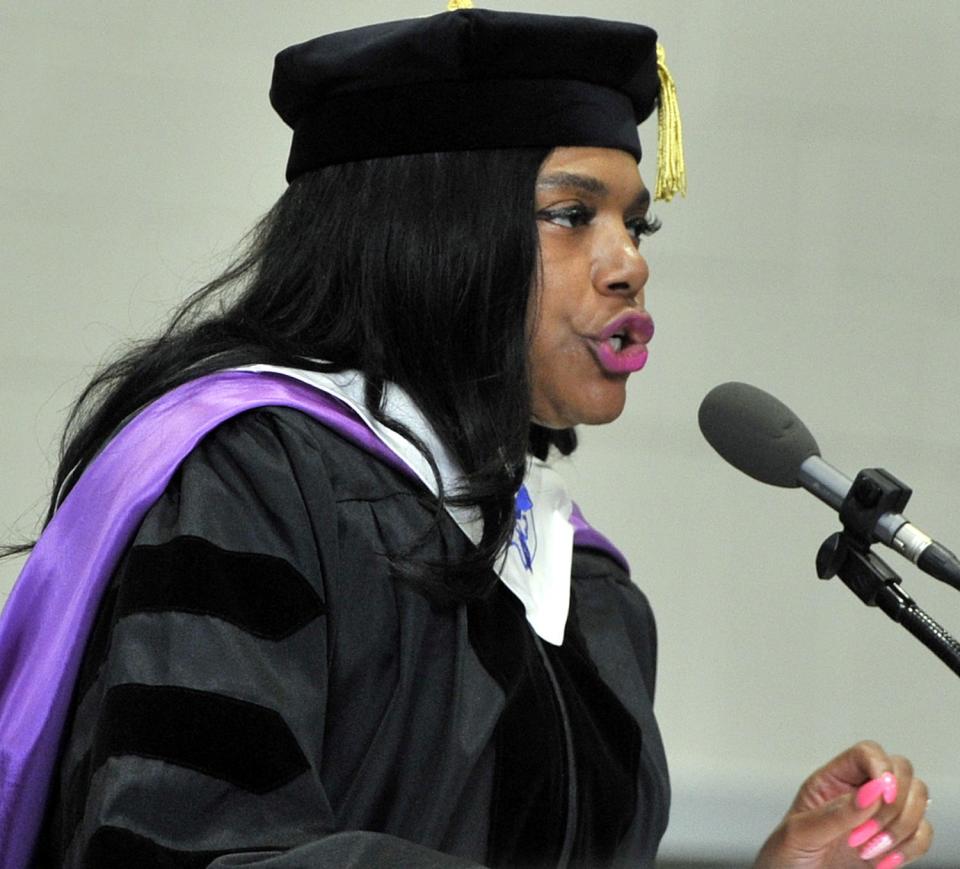 Capital School Distsrict Superintendent Dr. Vilicia Cade gives opening remarks at Dover High School's commencement.