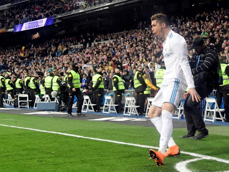 Happy feet: Cristiano Ronaldo celebrates scoring against Girona