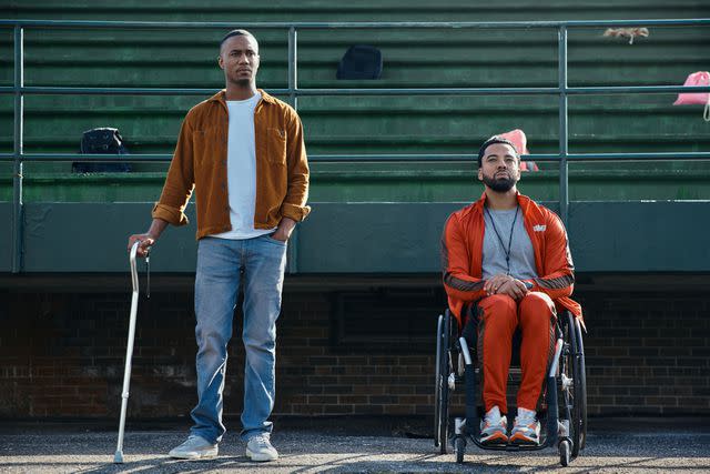 <p>Courtesy of Amazon Studios</p> Jessie T. Usher as A-Train and Christian Keyes as Nathan on 'The Boys'.