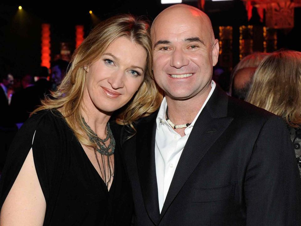 <p>Ethan Miller/Getty</p> Steffi Graff and Andre Agassi attend the Keep Memory Alive foundation