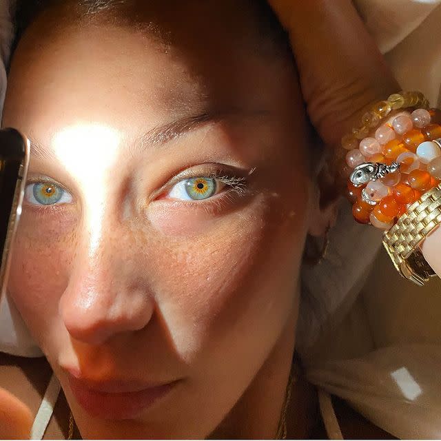 <p>Supermodel Bella Hadid showed off her striking hazel and blue eyes in her latest make-up free selfie. Well, when you've got a face like that...</p><p><a href="https://www.instagram.com/p/CENO9GGAdRr/" rel="nofollow noopener" target="_blank" data-ylk="slk:See the original post on Instagram" class="link rapid-noclick-resp">See the original post on Instagram</a></p>