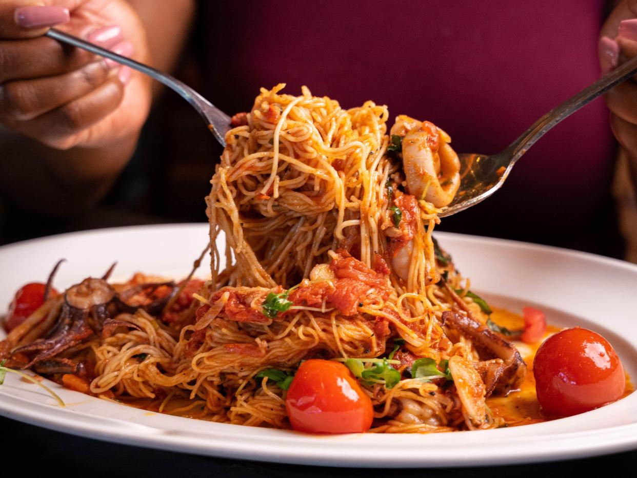 Capellini with calamari is a Pasta Day special at Louie Bossi's and Elisabetta's restaurants.
