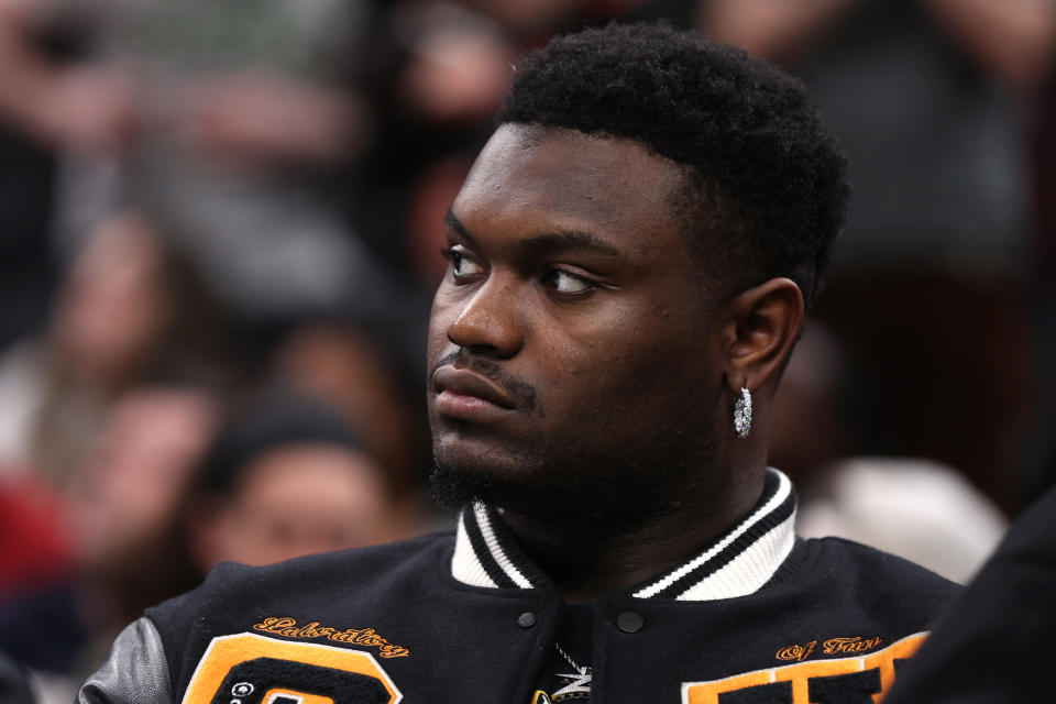 Zion Williamson was never approved for 5-on-5 drills in his latest attempt to recover from a hamstring injury. (Photo by Maddie Meyer/Getty Images)