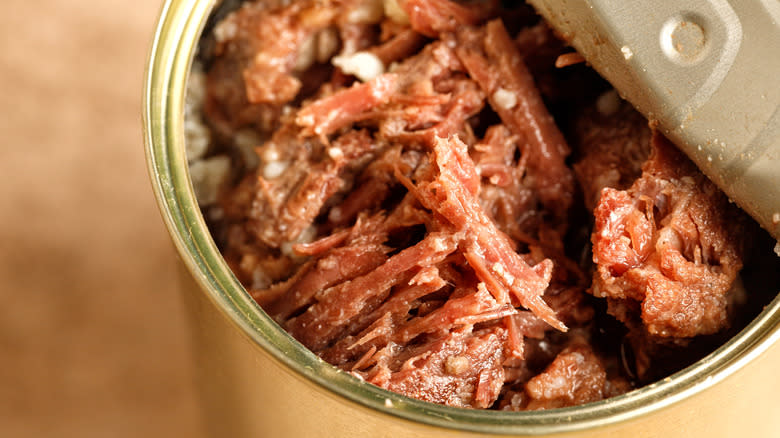 Open can of beef chunks