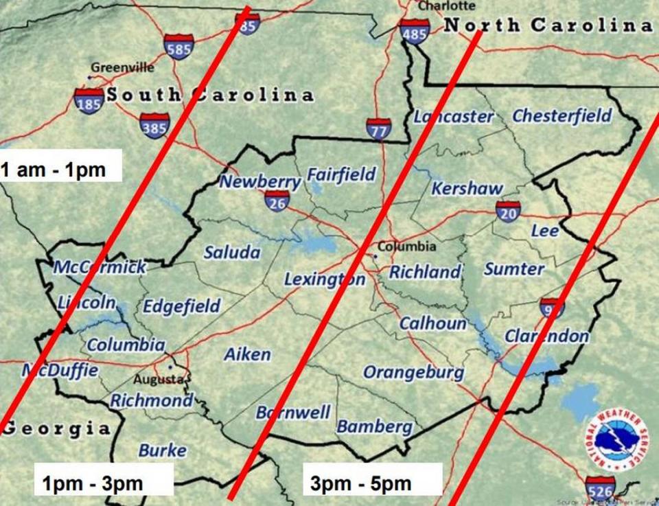 Severe weather is forecast to affect the Midlands area of South Carolina.