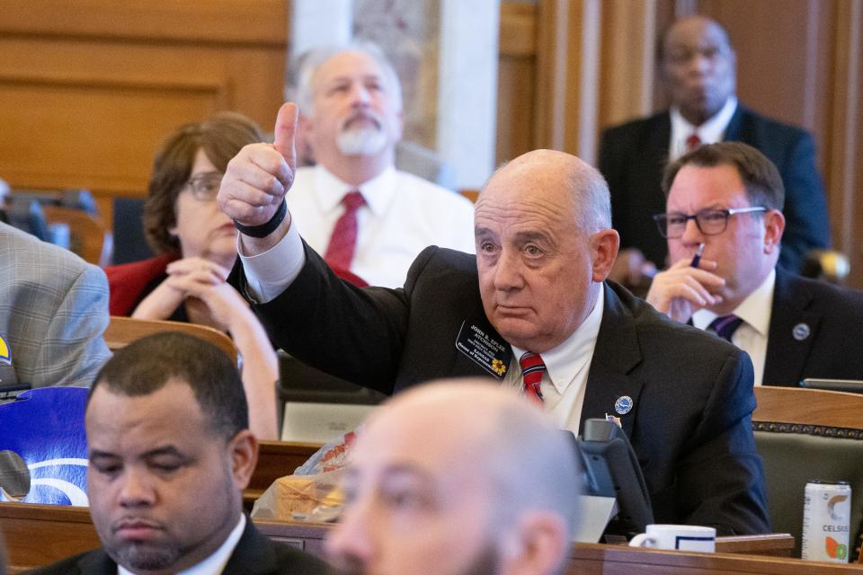 Rep. John Eplee, R-Atchison, votes yes on HB 2313 during Wednesday's session at the Statehouse.