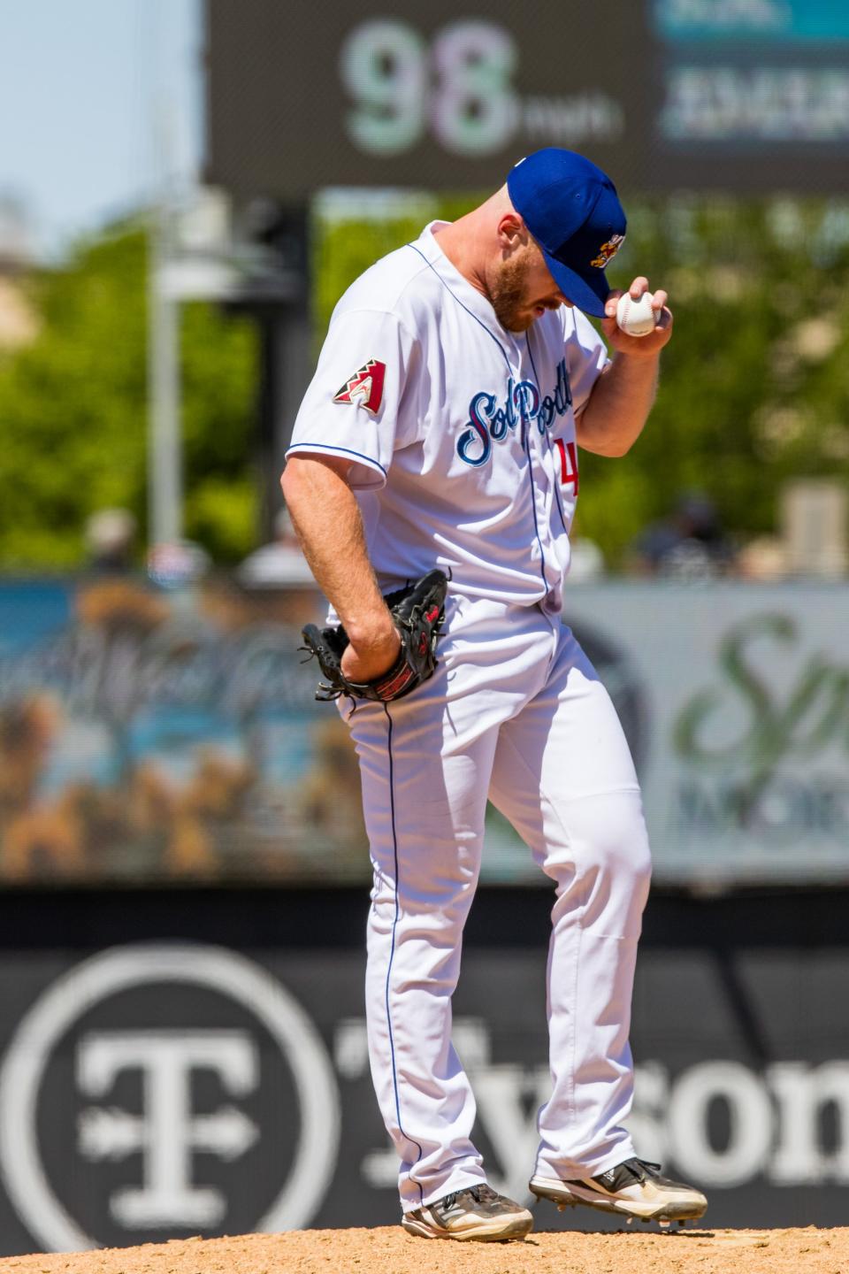 Amarillo Sod Poodles pitcher Cam Booser (45) against the San Antonio Missions on Sunday, April 24, 2022, at HODGETOWN in Amarillo, Texas.