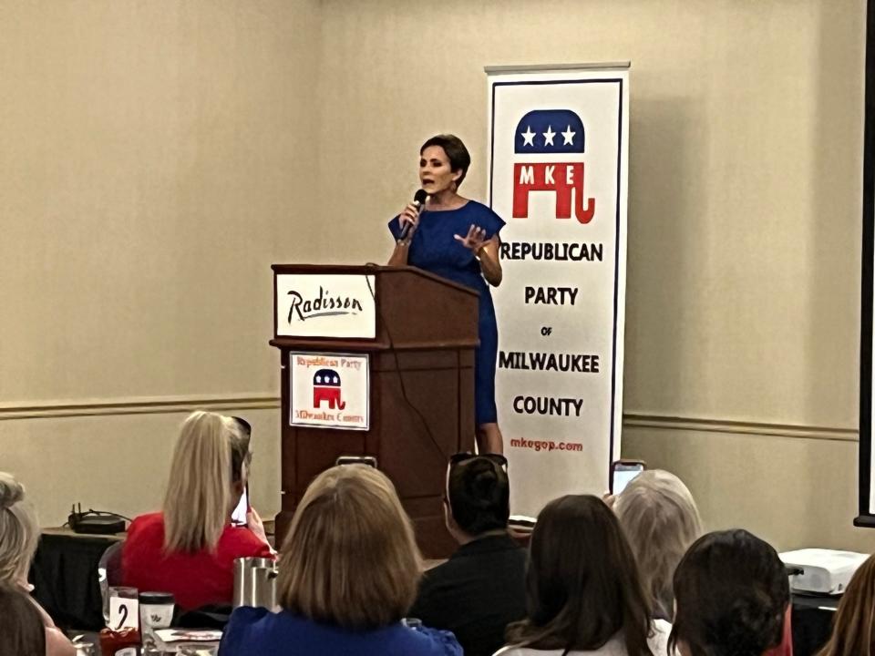 Kari Lake, former GOP candidate for governor in Arizona, speaks at a Milwaukee County Republican Party fundraiser in Wauwatosa.