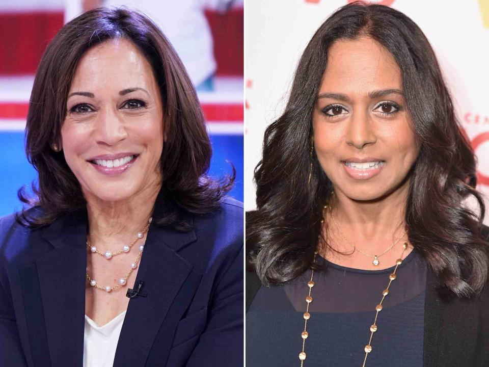 <p>Alexander Tamargo/Getty ; Mike Coppola/Getty</p> Kamala Harris on the set of "Un Nuevo Dia" on November 13, 2019 in Miami, Florida. ; Maya Harris attends the Women