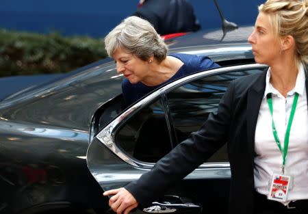 Britain's Prime Minister Theresa May arrives at the EU summit meeting in Brussels, Belgium, October 19, 2017. REUTERS/Dario Pignatelli
