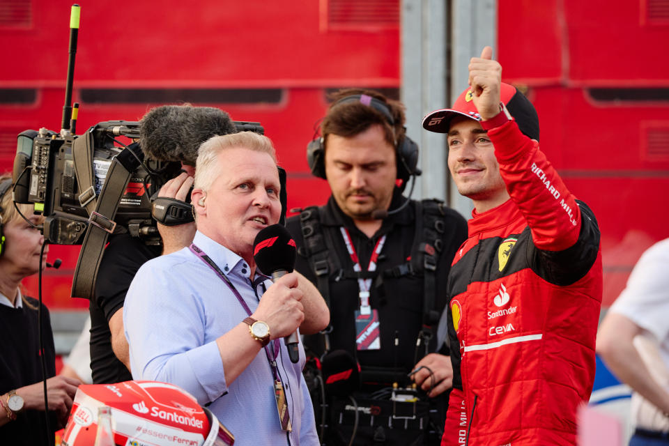 Seen here, Ferrari's Charles Leclerc gives a thumbs up after qualifying in pole position for the Australian GP.