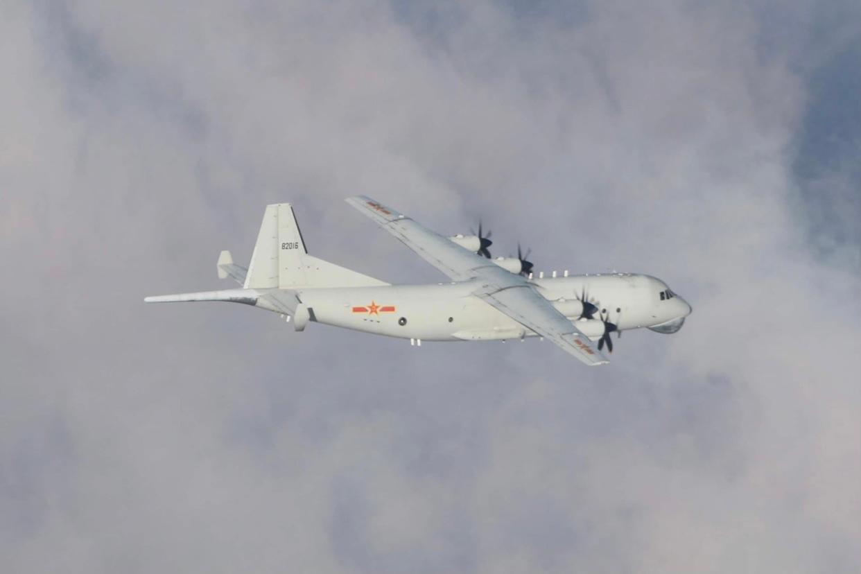 An undated handout photo made available by the Taiwan Ministry of National Defense shows PLA Y-8 Anti-Submarine Aircraft flies in an undisclosed location (EPA)