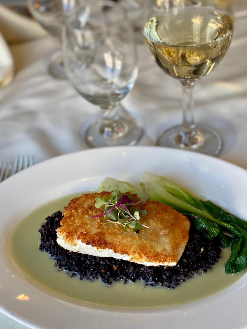 Halibut with black forbidden rice is on the Valentine's Day menu at Cafe Panache in Ramsey