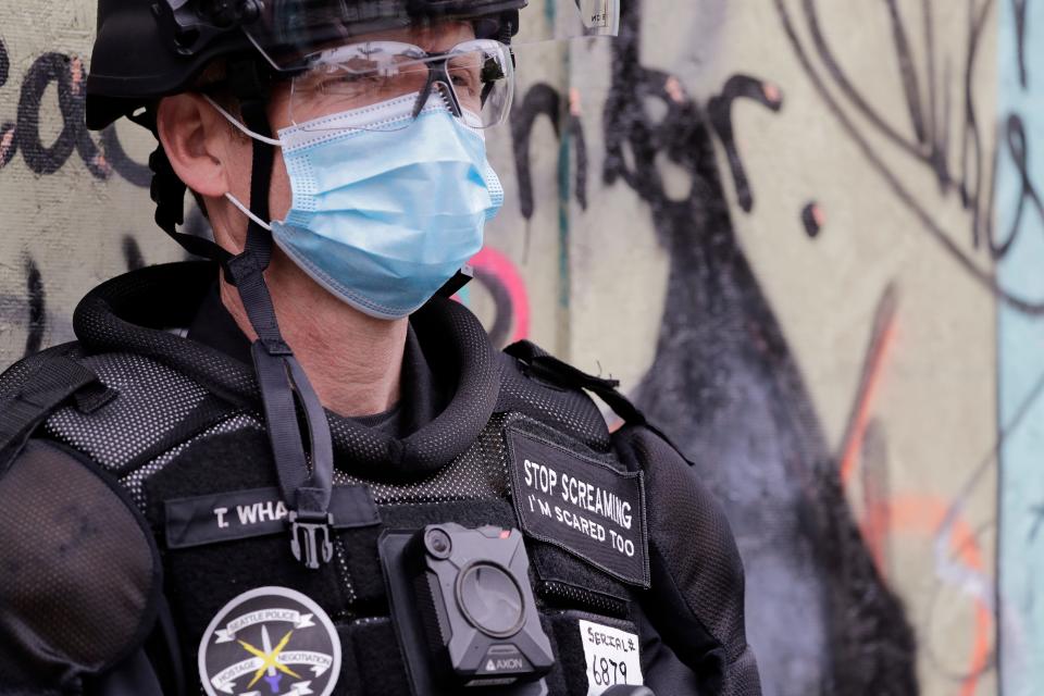 A police officer in Seattle in July 2020.