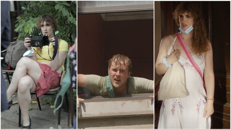 Theda Hammel and John Early on the set of Stress Positions