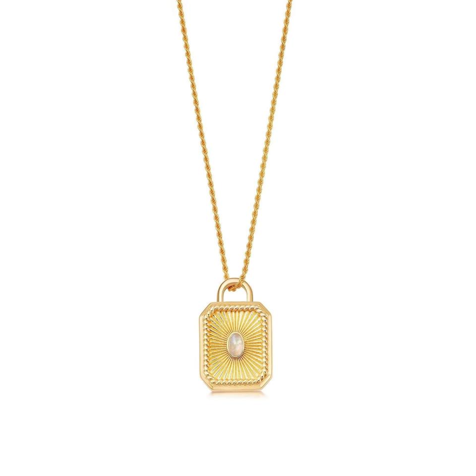 8) Gold Moonstone Square Locket Rope Necklace