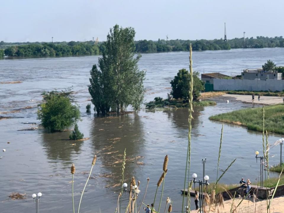 A view of floodwaters caused after explosions at the Kakhovka Hydroelectric Power Plant in Kherson, Ukraine, on June 6, 2023. (Photo by Svitlana Horieva/Anadolu Agency via Getty Images)