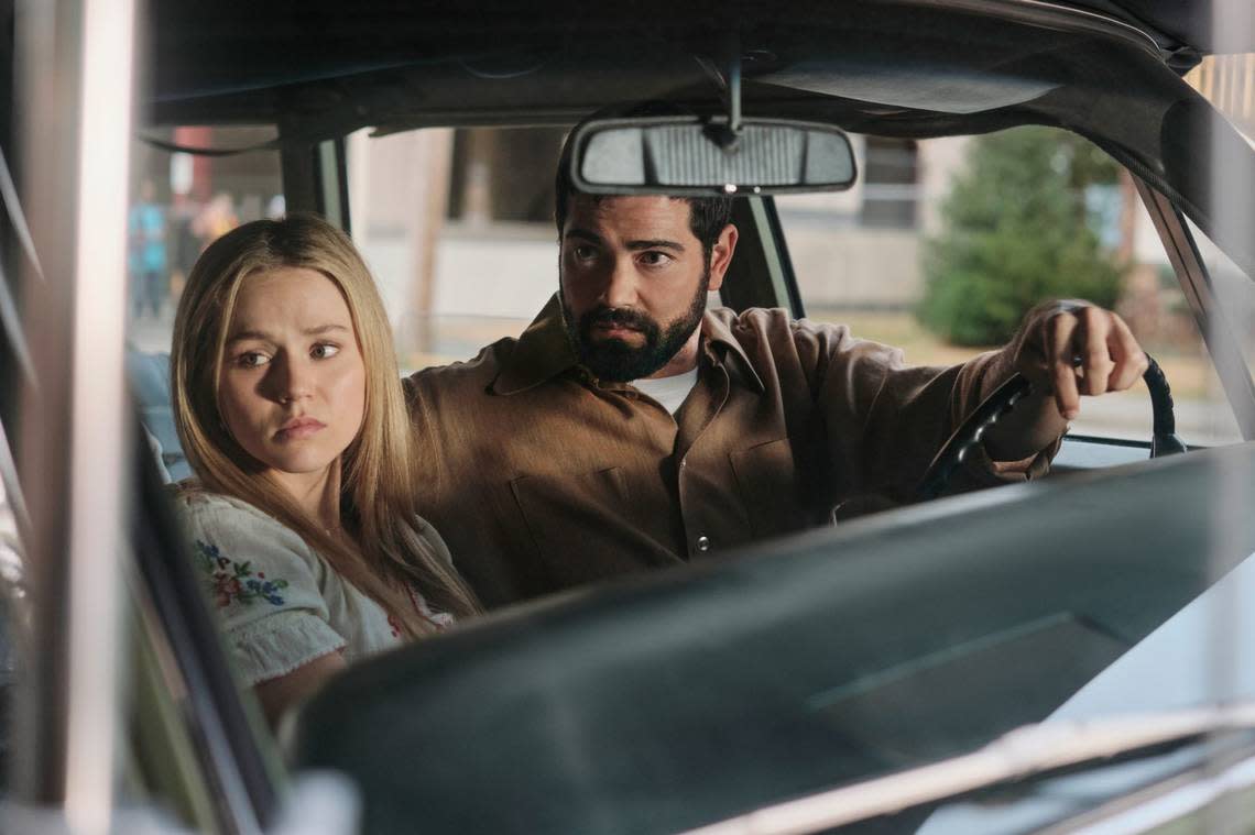 Brec Bassinger, left, as Dawn Longchamp and Jesse Metcalfe as Ormand Longchamp in the Lifetime movie “VC Andrews’ Dawn.” LIFEITME