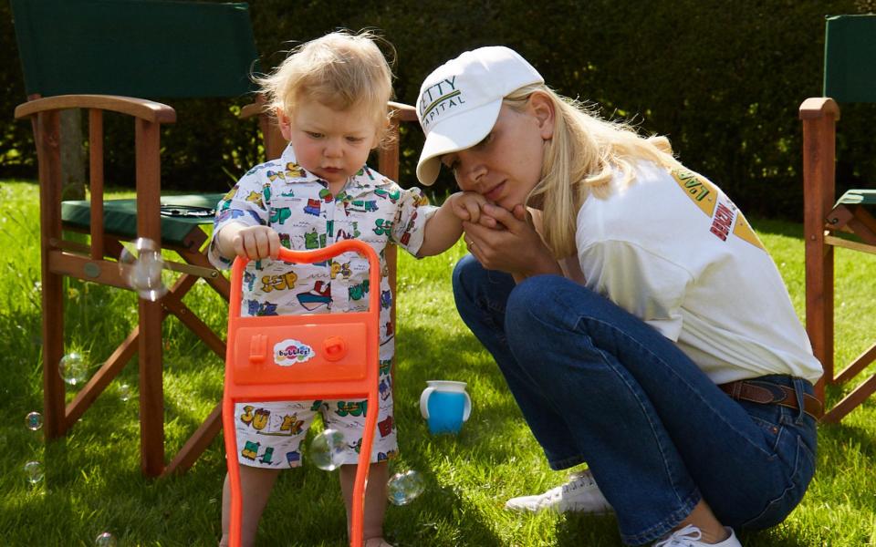 Sabine Getty and son Jupiter on his first birthday