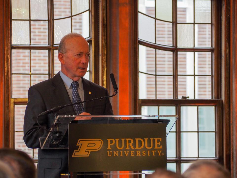 Mitch Daniels, Purdue University's former president, shares how overwhelmed he was when the university unveiled the bronze bust of himself. The bust was unveiled inside Purdue Memorial Union Friday, Dec. 8, 2023, in West Lafayette.