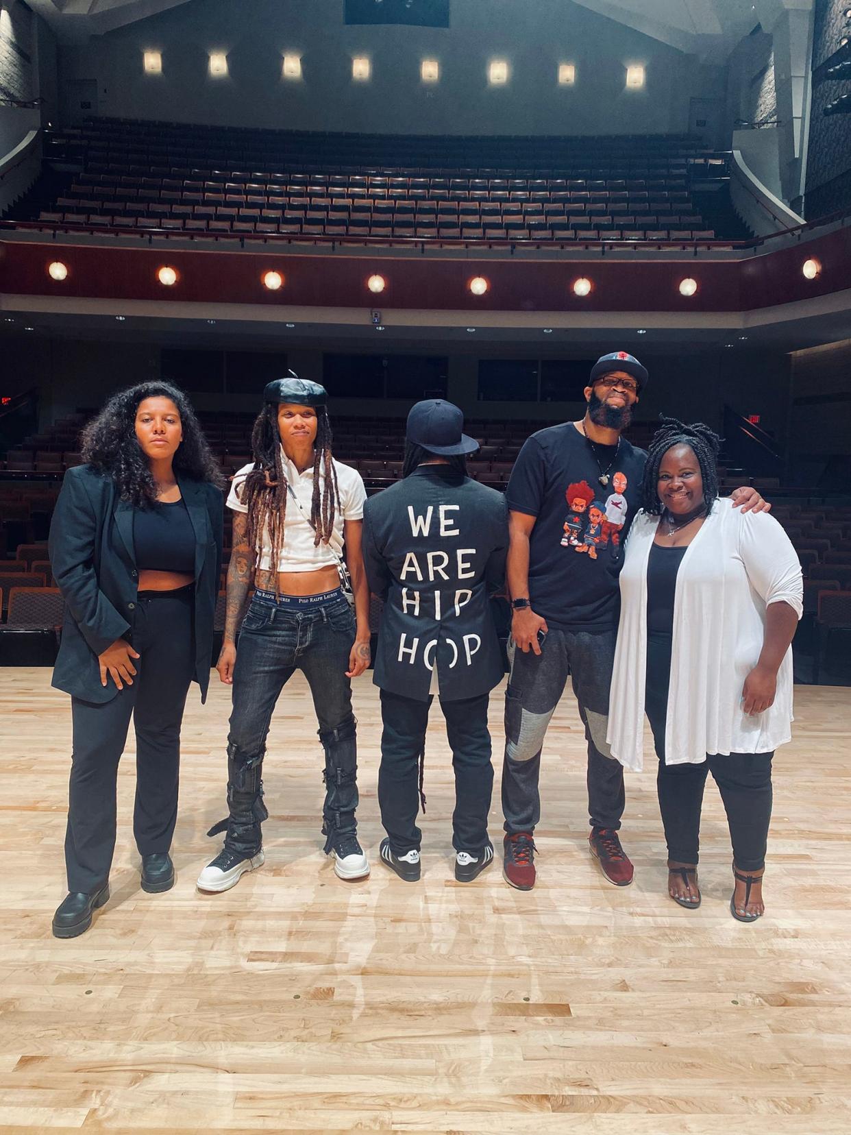 FILE - Athens Hip-Hop Harmonic artists (L-R) Convict Julie, Cassie Chantel, Montu Miller, Ishues and Celest Ngeve at the UGA Performing Arts Center on Aug. 26, 2022.