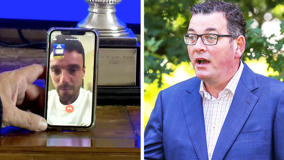 World No.13 Roberto Bautista Agut (pictured left) on a zoom interview and Premier Daniel Andrews (pictured right) during a press conference.