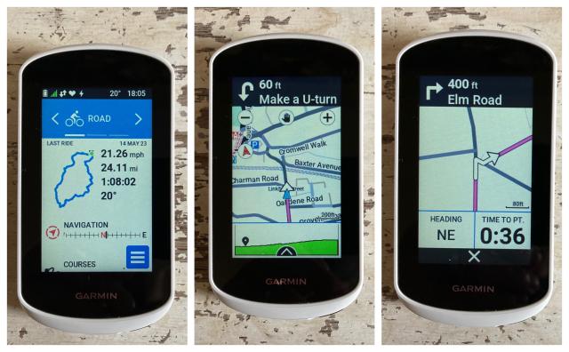 Navigation screens on the Garmin Edge Explore 2