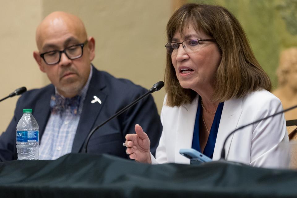 Rep. Lina Ortega speaks at the 88th Legislative Session Wrap-Up hosted by the El Paso Chamber on Tuesday, Aug. 8, 2023, at the El Paso Community Foundation Room in Downtown El Paso.