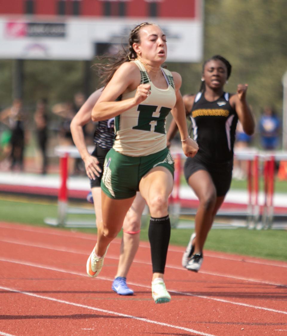 Taylor Moyer of Howell won the 100-meter dash in the Division 1 regional track and field meet Friday, May 20, 2022 at Milford.