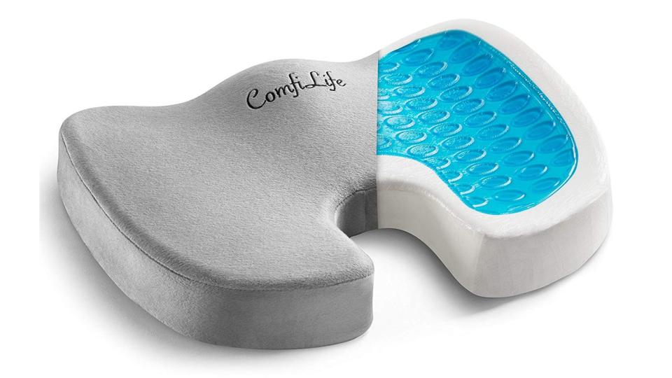 This memory foam cushion comes with a cooling gel layer and it's supposed to help with back pain.