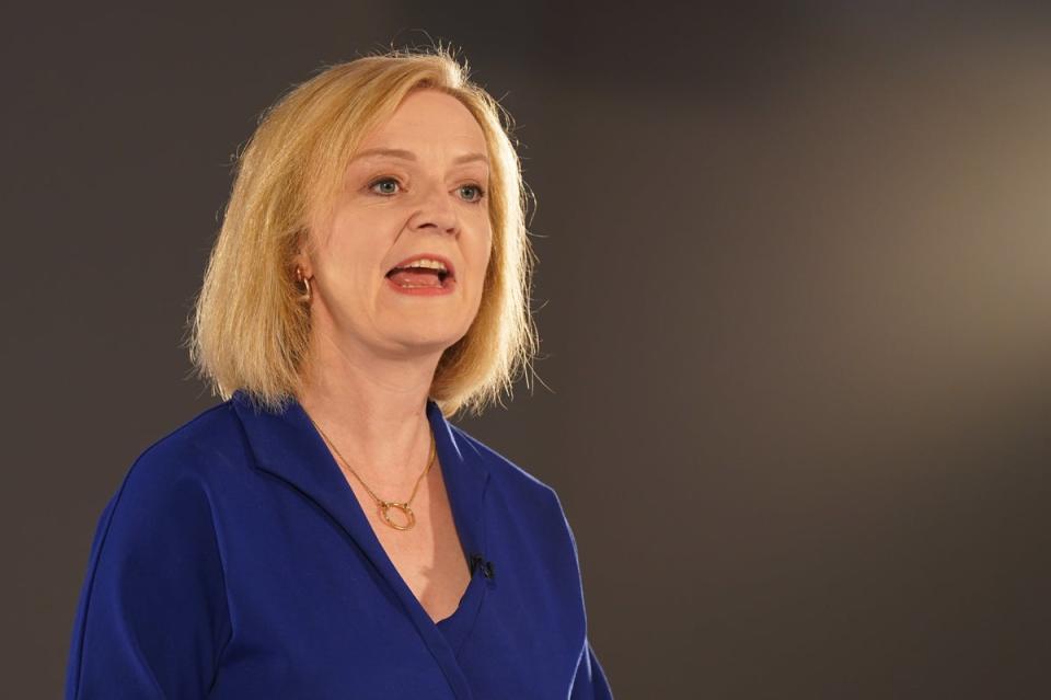 Liz Truss has hit back at claims that her plans for an emergency tax-cutting budget would be an ‘electoral suicide note’, accusing Rishi Sunak’s supporters of spreading ‘portents of doom’ (Jacob King/PA) (PA Wire)