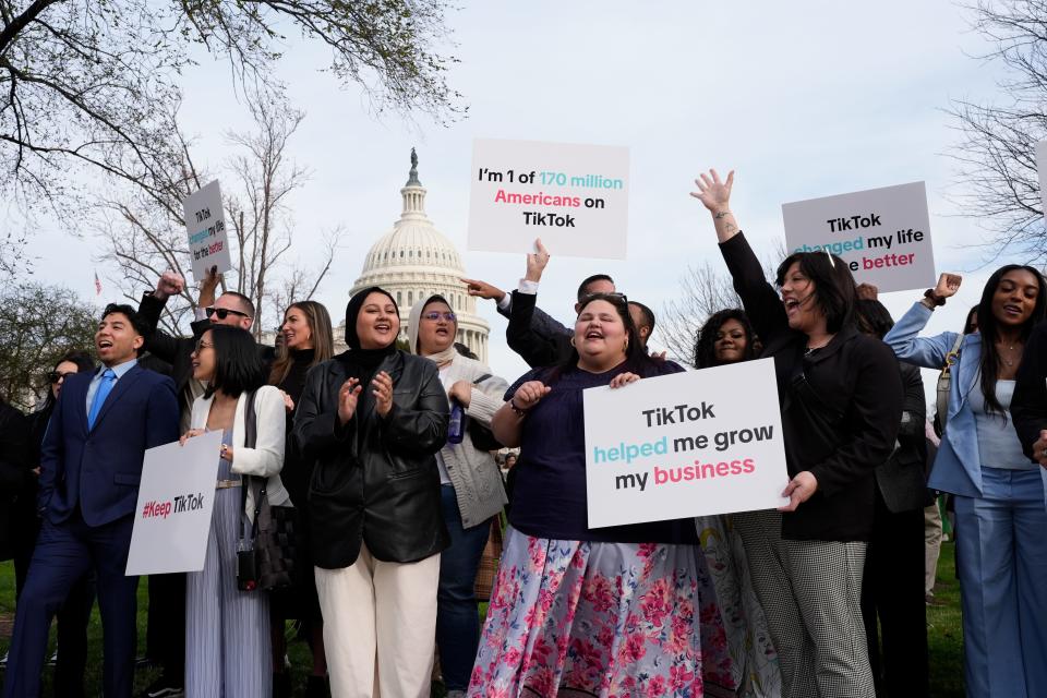 Devotees of TikTok gather at the Capitol in Washington, as the House passed a bill that would lead to a nationwide ban of the popular video app if its China-based owner doesn't sell, Wednesday, March 13, 2024.