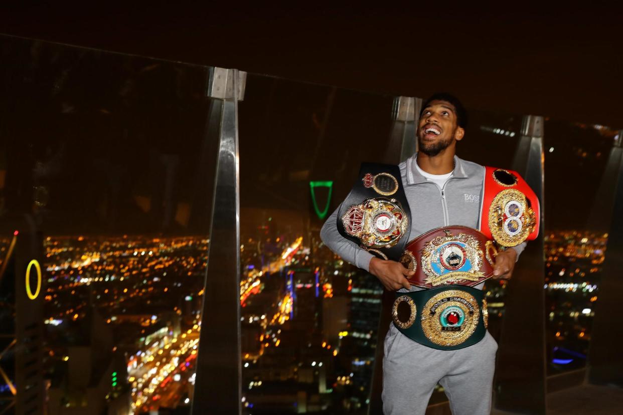 Two time Heavyweight Champion of the World, Anthony Joshua, poses for pictures overlooking Riyadh: Richard Heathcote/Getty Images