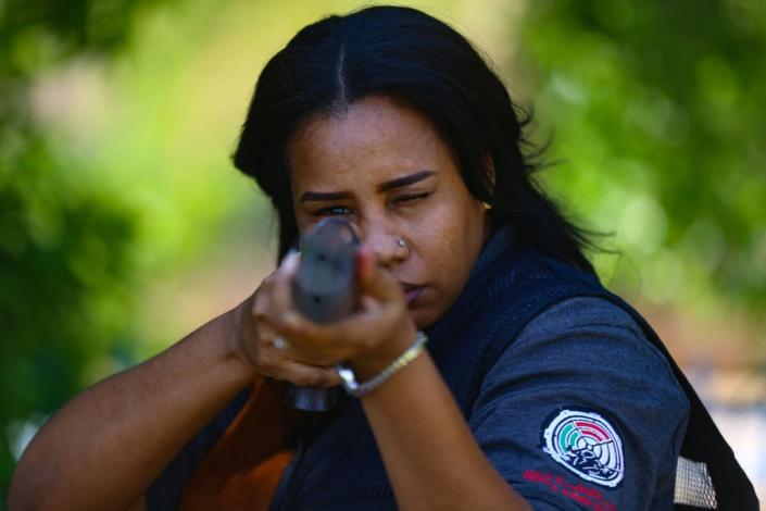 Athlete competes in the shooting championship with shotgun in Khartoum, Sudan on November 04, 2022.