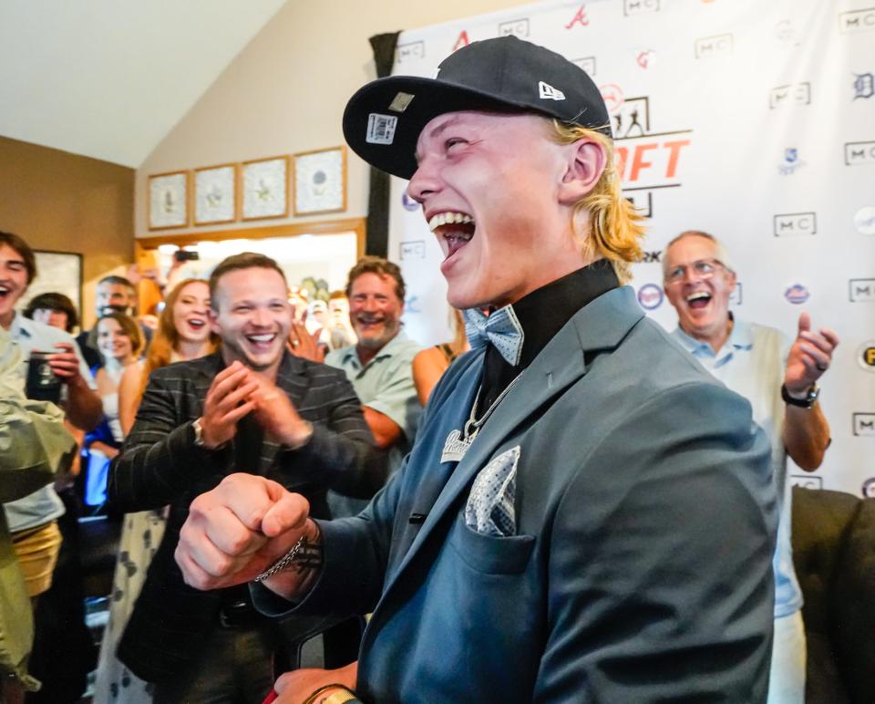 Franklin Community High School's baseball star Max Clark is drafted by the Detroit Tigers during the MLB Draft on Sunday, July, 9, 2023, at his family home in Franklin Ind. 