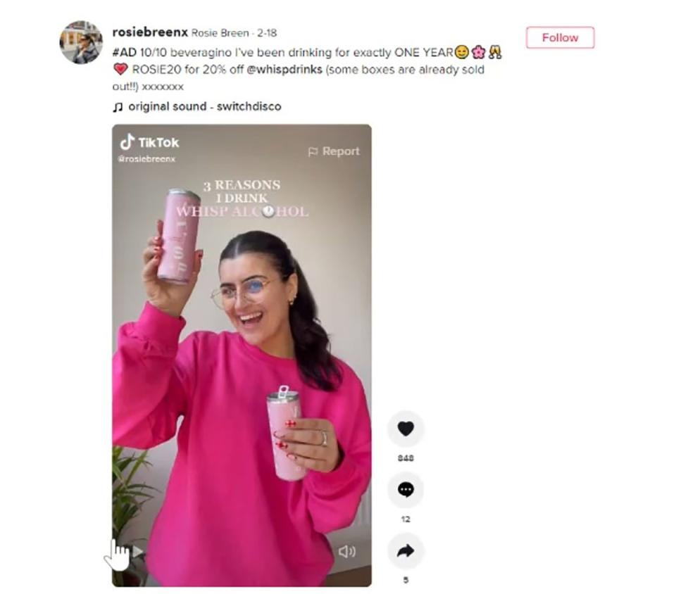 Tik-Tok video grab issued by the Advertising Standards Authority of Rosie Breen’s post (ASA/PA) (PA Media)