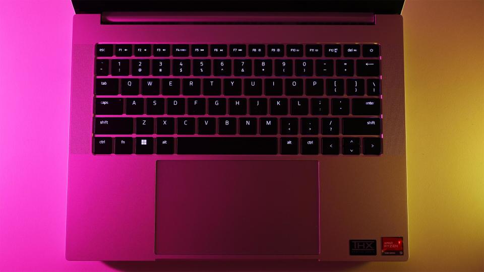 Razer Blade 14 Mercury Edition keyboard and touchpad shown from above
