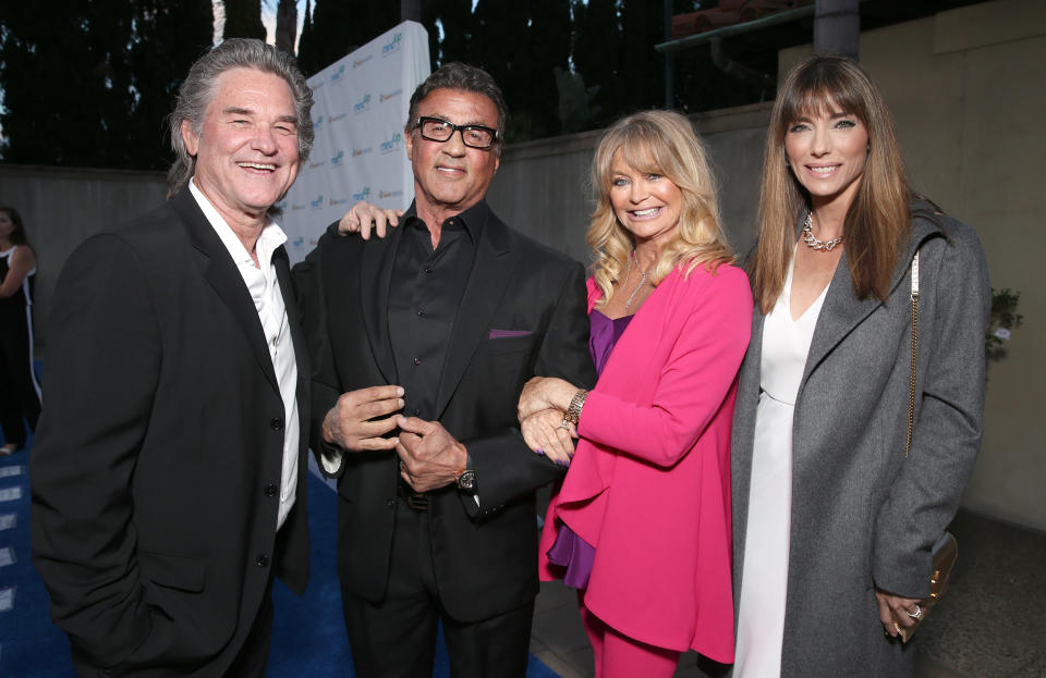 BEVERLY HILLS, CA - MAY 06:  Kurt Russell, Sylvester Stallone, Goldie Hawn and Jennifer Flavin attend Annual Goldie's Love In For Kids hosted by Goldie Hawn at Ron Burkle's Green Acres Estate on May 6, 2016 in Beverly Hills, California.  (Photo by Todd Williamson/Getty Images)