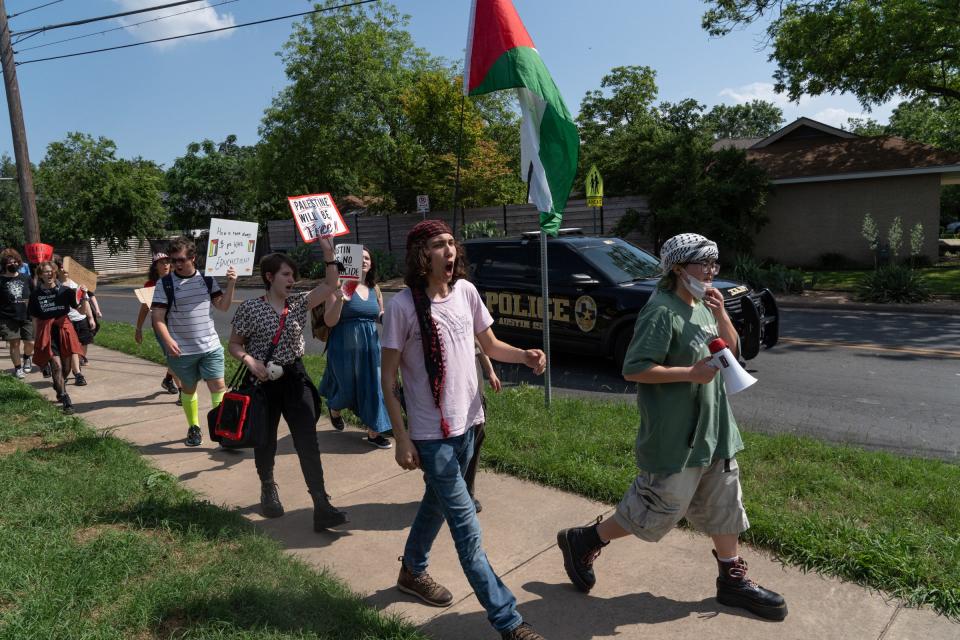 Students participate in a walk-out during a pro-Palestinian protest in Texas on April 29, 2024.
