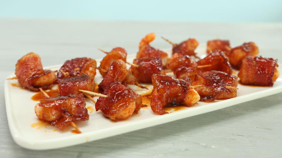 Spicy-Sweet Bacon Wrapped Shrimp